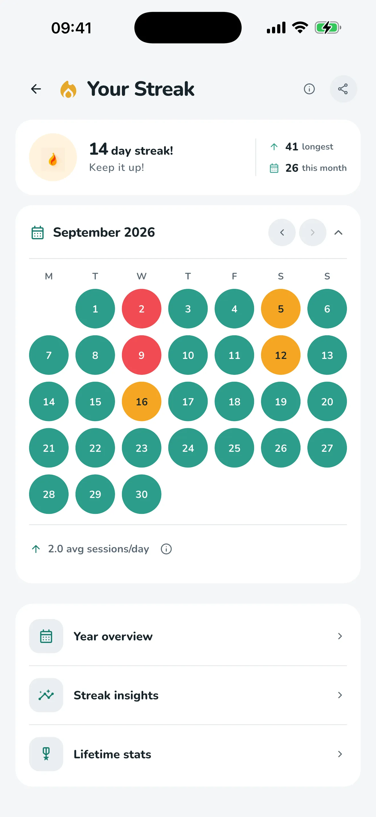 Your Streak: a 27 day brushing streak with every day of the month filled in